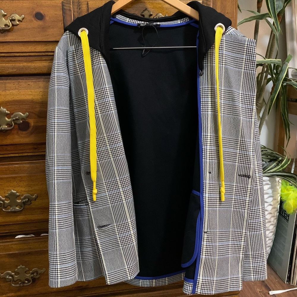 ZARA BLAZER WITH REMOVABLE HOODIE JACKET- TRF COLLECTION PLAID CHECKERED- SM-MED